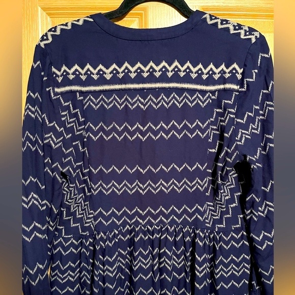 Holding Horses Anthropologie Navy Ric Rac Mini Long Sleeve Zig Zag Dress Medium - Picture 13 of 13